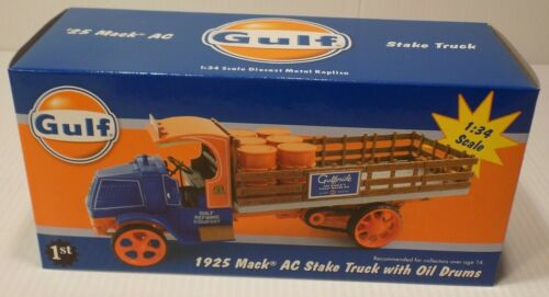 Gulf 1925 Mack AC Stake Truck & Oil Drum Load