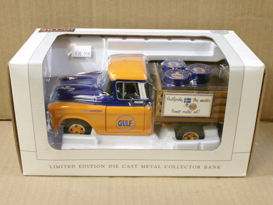 Gulf / 1957 Chevy Stake Bed Truck / With 55-Gallon Oil Drums